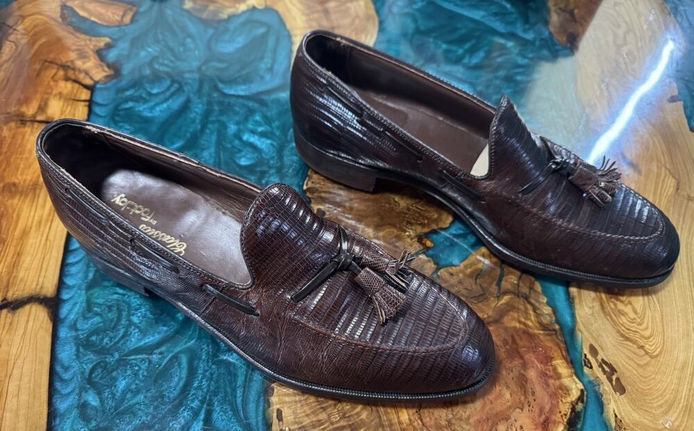 VTG Footjoy Classics 74724 Brown Lizard Tassel Loafers Mens 10.5 A Made In USA